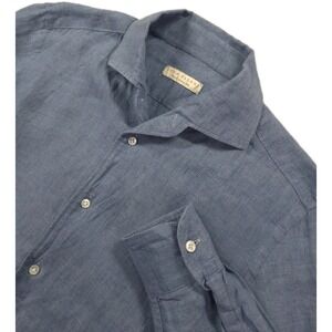 Luca Faloni Linen Shirt Mens 39 15.5 Chambray Blue Heather Button Up Long Sleeve